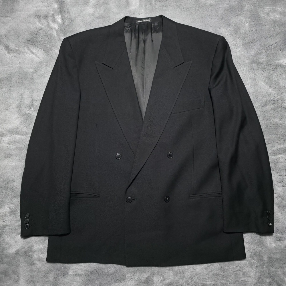 Giorgio Armani Blazer Mens 44R Black Double Breasted Four Button Italy Made.